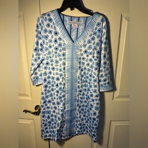 Gretchen Scott Designs Blue and White Patterned Top
